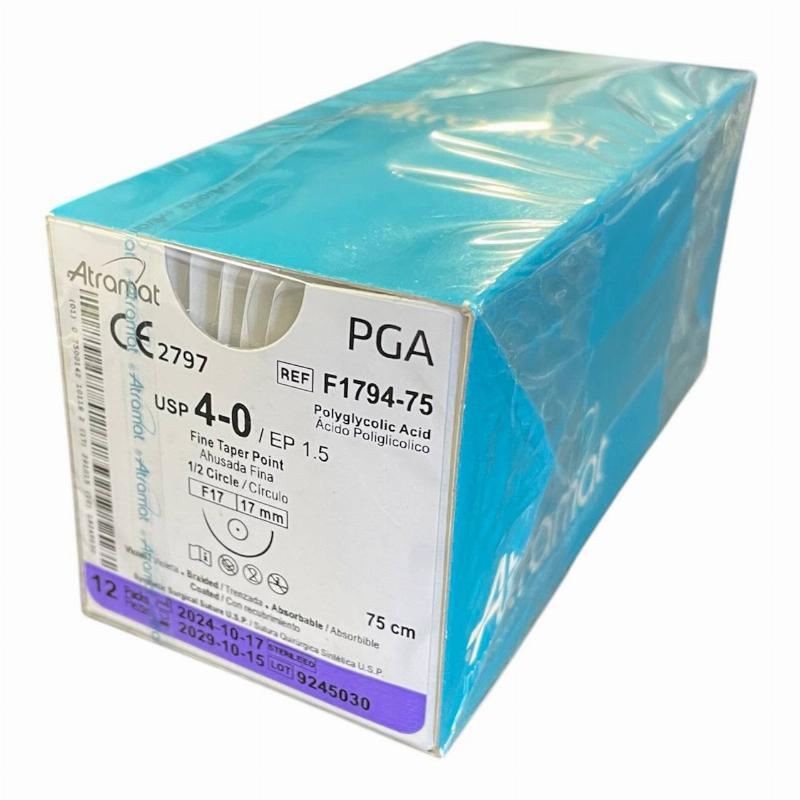 PGA Полігліколід колюча, розсмоктується USP 4-0 (EP1.5) з колючою голкою 17мм, 1/2кола, довж. нитки 75см